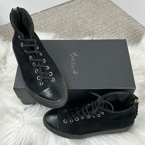 Rocco P. Women's Black High-Top Suede Lace up Shoes with Zipper in Back 37/ 6.5 - Picture 2 of 8